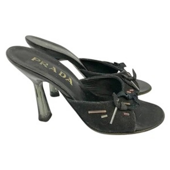 Prada Appliqued Black Woven Lucite Heels Sandal 36.5 - Picture 1 of 4